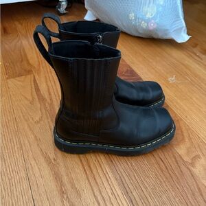 Dr. Martens Black Leather Boots with Yellow Stitching